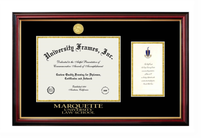 Diploma with Announcement Frame in Petite Mahogany with Gold Trim with Black & Gold Mats for DOCUMENT: 8 1/2"H X 11"W  ,  7"H X 4"W  