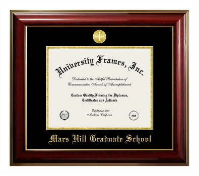 Mars Hill Graduate School Diploma Frame in Classic Mahogany with Gold Trim with Black & Gold Mats for DOCUMENT: 8 1/2"H X 11"W  