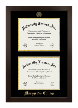 Double Degree (Stacked) Frame in Manhattan Espresso with Black & Gold Mats for DOCUMENT: 8 1/2"H X 11"W  , DOCUMENT: 8 1/2"H X 11"W  