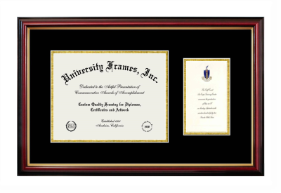 Diploma with Announcement Frame in Petite Mahogany with Gold Trim with Black & Gold Mats for DOCUMENT: 8 1/2"H X 11"W  ,  7"H X 4"W  