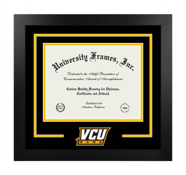 Logo Mat Frame in Manhattan Black with Black & Amber Mats for DOCUMENT: 8 1/2"H X 11"W  