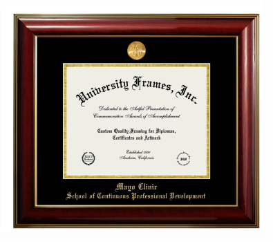 Diploma Frame in Classic Mahogany with Gold Trim with Black & Gold Mats for DOCUMENT: 8 1/2"H X 11"W  