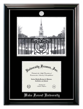 Double Opening with Campus Image (Stacked) Frame in Classic Ebony with Silver Trim with Black & Silver Mats for DOCUMENT: 8 1/2"H X 11"W  