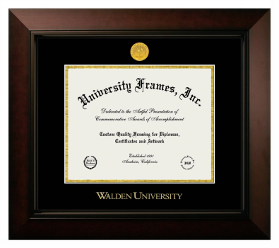 Walden University Diploma Frame in Legacy Black Cherry with Black & Gold Mats for DOCUMENT: 8 1/2"H X 11"W  