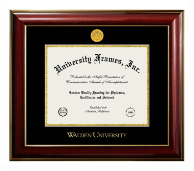 Walden University Diploma Frame in Classic Mahogany with Gold Trim with Black & Gold Mats for DOCUMENT: 8 1/2"H X 11"W  