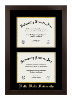 Double Degree (Stacked) Frame in Manhattan Espresso with Black & Gold Mats for DOCUMENT: 8 1/2"H X 11"W  , DOCUMENT: 8 1/2"H X 11"W  