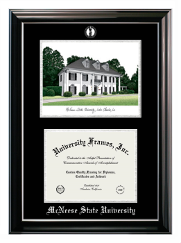 Double Opening with Campus Image (Stacked) Frame in Classic Ebony with Silver Trim with Black & Silver Mats for DOCUMENT: 8 1/2"H X 11"W  