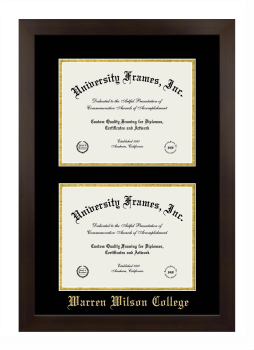 Double Degree (Stacked) Frame in Manhattan Espresso with Black & Gold Mats for DOCUMENT: 8 1/2"H X 11"W  , DOCUMENT: 8 1/2"H X 11"W  