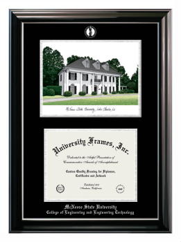 Double Opening with Campus Image (Stacked) Frame in Classic Ebony with Silver Trim with Black & Silver Mats for DOCUMENT: 8 1/2"H X 11"W  