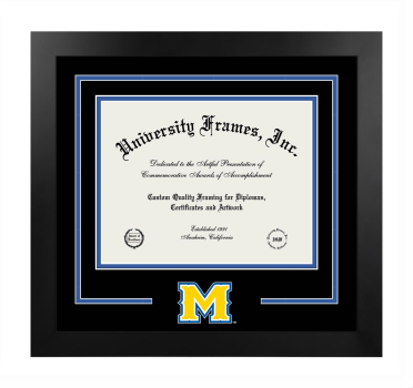 Logo Mat Frame in Manhattan Black with Black & Royal Blue Mats for DOCUMENT: 8 1/2"H X 11"W  