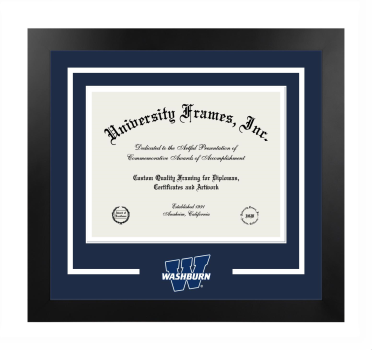 Logo Mat Frame in Manhattan Black with Navy Blue & White Mats for DOCUMENT: 8 1/2"H X 11"W  