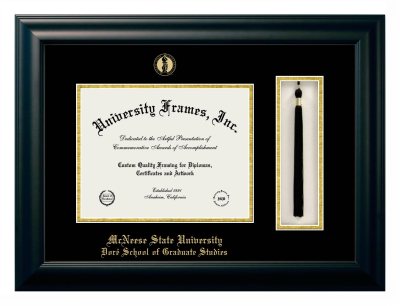 Diploma with Tassel Box Frame in Satin Black with Black & Gold Mats for DOCUMENT: 8 1/2"H X 11"W  