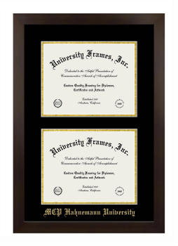 Double Degree (Stacked) Frame in Manhattan Espresso with Black & Gold Mats for DOCUMENT: 8 1/2"H X 11"W  , DOCUMENT: 8 1/2"H X 11"W  