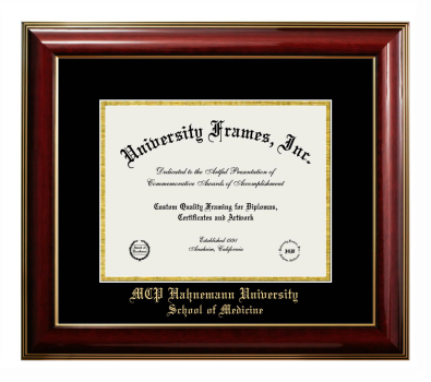 Diploma Frame in Classic Mahogany with Gold Trim with Black & Gold Mats for DOCUMENT: 8 1/2"H X 11"W  