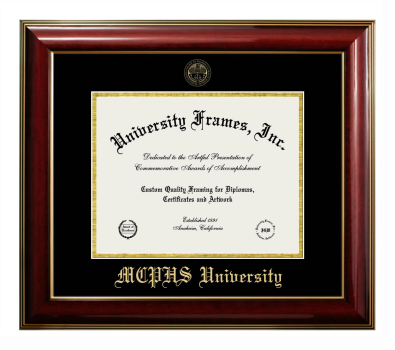 Diploma Frame in Classic Mahogany with Gold Trim with Black & Gold Mats for DOCUMENT: 8 1/2"H X 11"W  