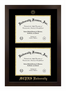 Double Degree (Stacked) Frame in Manhattan Espresso with Black & Gold Mats for DOCUMENT: 8 1/2"H X 11"W  , DOCUMENT: 8 1/2"H X 11"W  