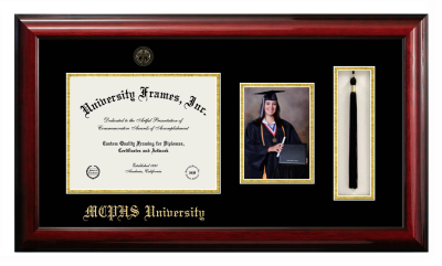 Diploma with 5 x 7 Portrait & Tassel Box Frame in Classic Mahogany with Black & Gold Mats for DOCUMENT: 8 1/2"H X 11"W  