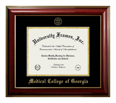 Medical College of Georgia Diploma Frame in Classic Mahogany with Gold Trim with Black & Gold Mats for DOCUMENT: 8 1/2"H X 11"W  