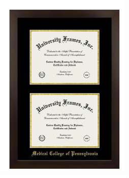 Double Degree (Stacked) Frame in Manhattan Espresso with Black & Gold Mats for DOCUMENT: 8 1/2"H X 11"W  , DOCUMENT: 8 1/2"H X 11"W  