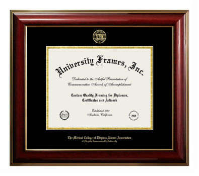 Medical College of Virginia Alumni Association of Virginia Commonwealth University Diploma Frame in Classic Mahogany with Gold Trim with Black & Gold Mats for DOCUMENT: 8 1/2"H X 11"W  