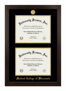 Double Degree (Stacked) Frame in Manhattan Espresso with Black & Gold Mats for DOCUMENT: 8 1/2"H X 11"W  , DOCUMENT: 8 1/2"H X 11"W  