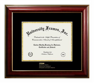 Diploma Frame in Classic Mahogany with Gold Trim with Black & Gold Mats for DOCUMENT: 8 1/2"H X 11"W  