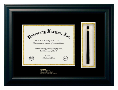 MedStar Union Memorial Hospital Diploma with Tassel Box Frame in Satin Black with Black & Gold Mats for DOCUMENT: 8 1/2"H X 11"W  