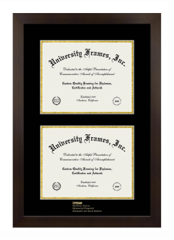 Double Degree (Stacked) Frame in Manhattan Espresso with Black & Gold Mats for DOCUMENT: 8 1/2"H X 11"W  , DOCUMENT: 8 1/2"H X 11"W  