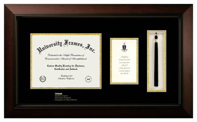 Diploma with Announcement & Tassel Box Frame in Legacy Black Cherry with Black & Gold Mats for DOCUMENT: 8 1/2"H X 11"W  ,  7"H X 4"W  