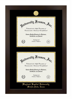 Double Degree (Stacked) Frame in Manhattan Espresso with Black & Gold Mats for DOCUMENT: 8 1/2"H X 11"W  , DOCUMENT: 8 1/2"H X 11"W  