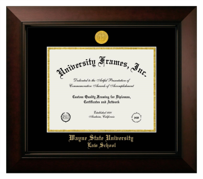 Wayne State University Law School Diploma Frame in Legacy Black Cherry with Black & Gold Mats for DOCUMENT: 8 1/2"H X 11"W  