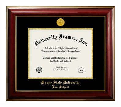 Wayne State University Law School Diploma Frame in Classic Mahogany with Gold Trim with Black & Gold Mats for DOCUMENT: 8 1/2"H X 11"W  