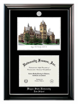 Double Opening with Campus Image (Stacked) Frame in Classic Ebony with Silver Trim with Black & Silver Mats for DOCUMENT: 8 1/2"H X 11"W  