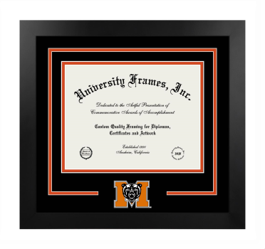 Mercer University Logo Mat Frame in Manhattan Black with Black & Orange Mats for DOCUMENT: 8 1/2"H X 11"W  