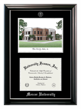 Double Opening with Campus Image (Stacked) Frame in Classic Ebony with Silver Trim with Black & Silver Mats for DOCUMENT: 8 1/2"H X 11"W  