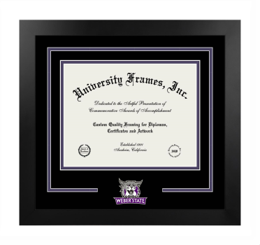 Logo Mat Frame in Manhattan Black with Black & Purple Mats for DOCUMENT: 8 1/2"H X 11"W  