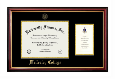 Diploma with Announcement Frame in Petite Mahogany with Gold Trim with Black & Gold Mats for DOCUMENT: 8 1/2"H X 11"W  ,  7"H X 4"W  