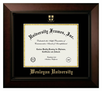 Wesleyan University Diploma Frame in Legacy Black Cherry with Black & Gold Mats for DOCUMENT: 8 1/2"H X 11"W  