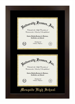 Double Degree (Stacked) Frame in Manhattan Espresso with Black & Gold Mats for DOCUMENT: 8 1/2"H X 11"W  , DOCUMENT: 8 1/2"H X 11"W  