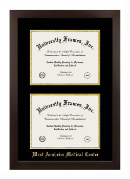 Double Degree (Stacked) Frame in Manhattan Espresso with Black & Gold Mats for DOCUMENT: 8 1/2"H X 11"W  , DOCUMENT: 8 1/2"H X 11"W  