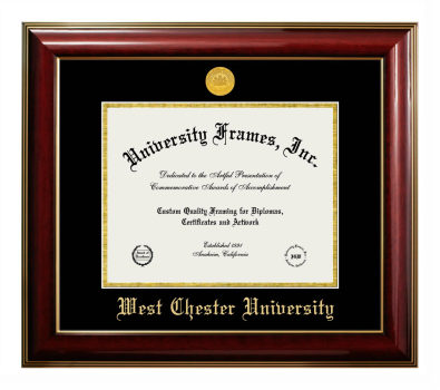 West Chester University Diploma Frame in Classic Mahogany with Gold Trim with Black & Gold Mats for DOCUMENT: 8 1/2"H X 11"W  