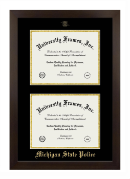 Double Degree (Stacked) Frame in Manhattan Espresso with Black & Gold Mats for DOCUMENT: 8 1/2"H X 11"W  , DOCUMENT: 8 1/2"H X 11"W  