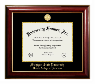 Diploma Frame in Classic Mahogany with Gold Trim with Black & Gold Mats for DOCUMENT: 8 1/2"H X 11"W  