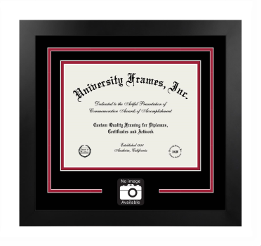 Logo Mat Frame in Manhattan Black with Black & Crimson Mats for DOCUMENT: 8 1/2"H X 11"W  