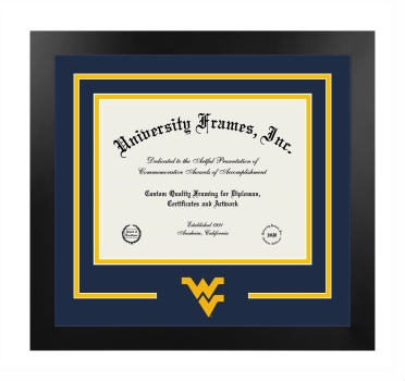 Logo Mat Frame in Manhattan Black with Navy Blue & Amber Mats for DOCUMENT: 8 1/2"H X 11"W  