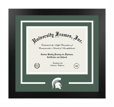 Logo Mat Frame in Manhattan Black with Forest Green & White Mats for DOCUMENT: 8 1/2"H X 11"W  