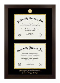 Double Degree (Stacked) Frame in Manhattan Espresso with Black & Gold Mats for DOCUMENT: 8 1/2"H X 11"W  , DOCUMENT: 8 1/2"H X 11"W  