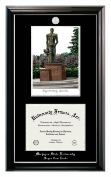 Double Opening with Campus Image (Stacked) Frame in Classic Ebony with Silver Trim with Black & Silver Mats for DOCUMENT: 8 1/2"H X 11"W  