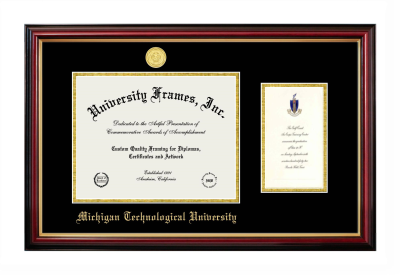 Diploma with Announcement Frame in Petite Mahogany with Gold Trim with Black & Gold Mats for DOCUMENT: 8 1/2"H X 11"W  ,  7"H X 4"W  