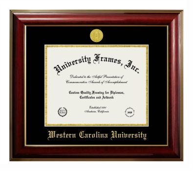 Western Carolina University Diploma Frame in Classic Mahogany with Gold Trim with Black & Gold Mats for DOCUMENT: 8 1/2"H X 11"W  